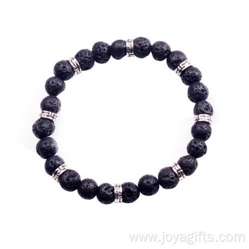 2016 Unique Design Men's 8mm Lava Stone Zinc Alloy Bead Bracelet